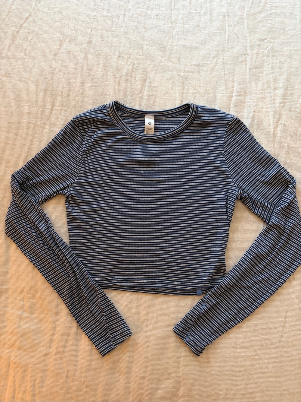 lululemon athletica Navy and White Striped Long-Sleeve Crop Top